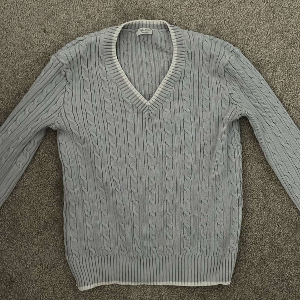 Brandy Melville John galt v neck sweatshirt light blue with white trim ONE SIZE